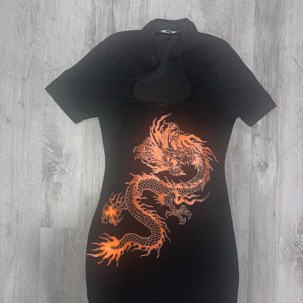 Fashion Nova Black and Orange Dragon Mini Dress